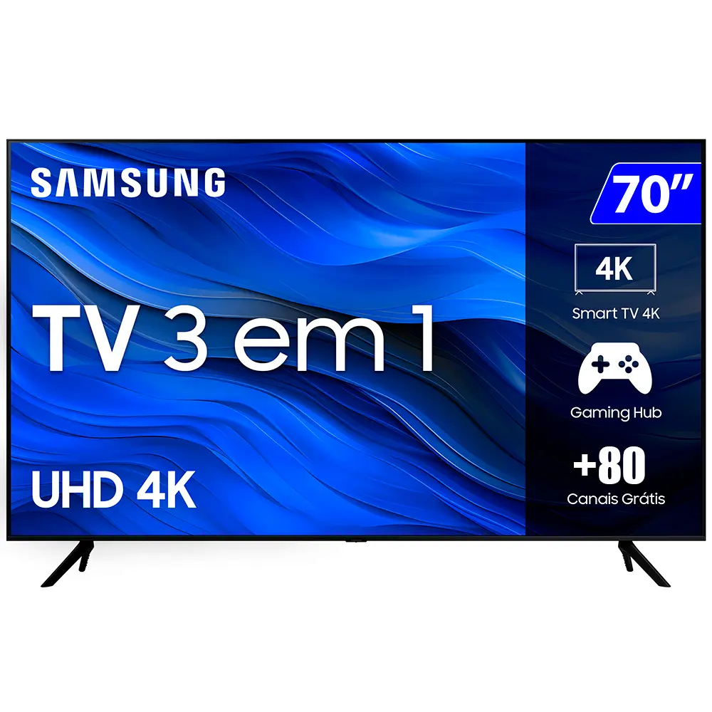 Smart TV Samsung 70” 4K Wi-Fi Crystal UHD Comando de Voz UN70CU7700GXZD